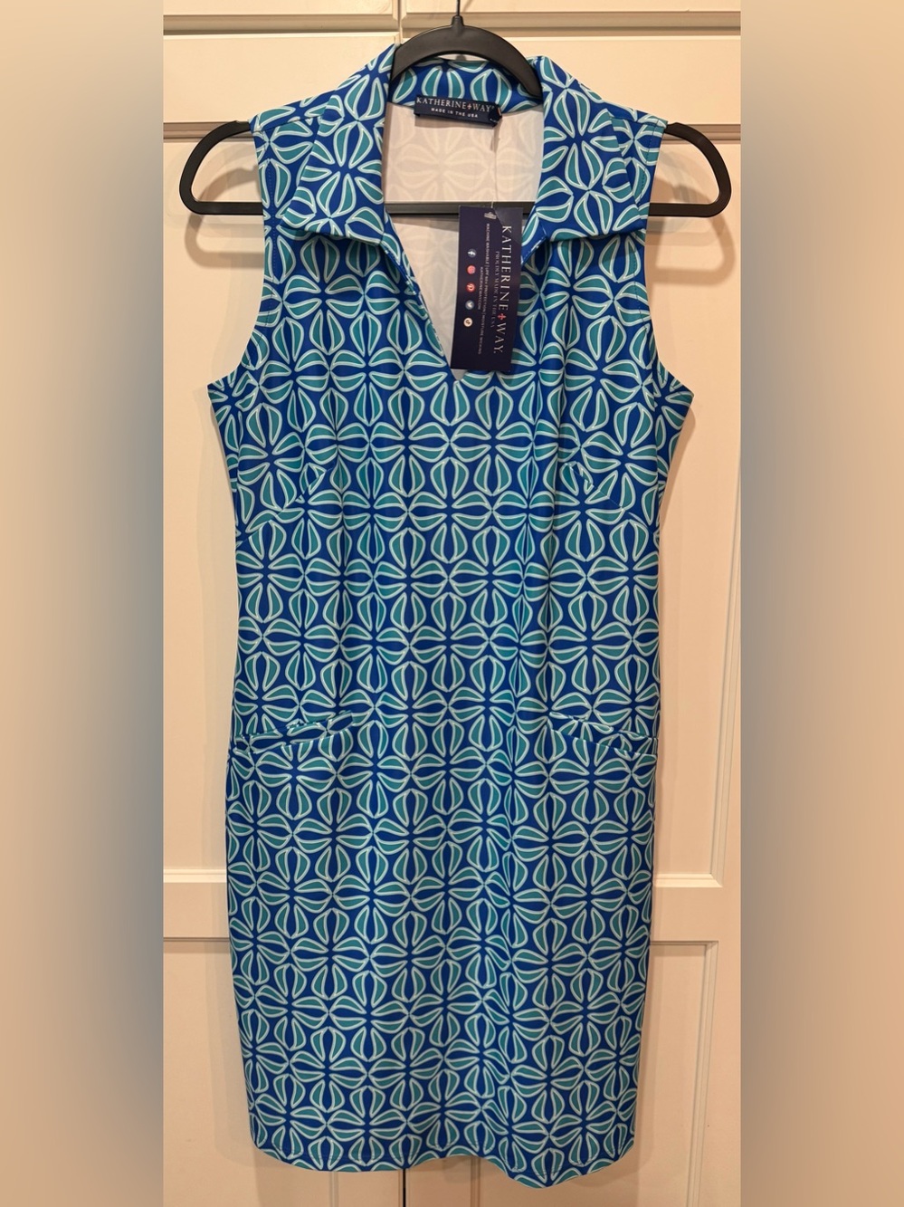 Katherine Way Blue & Teal Geometric Collared Midi Dress